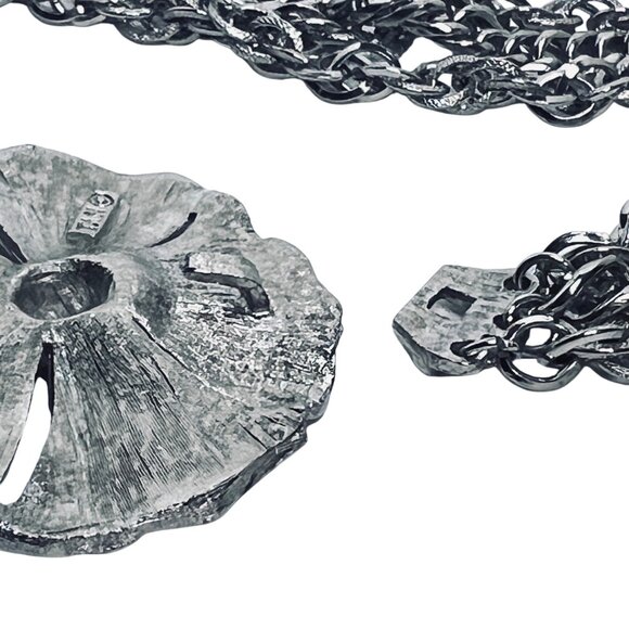 TAN Silver Tone Chunky Triple Strand Necklace With Flower Hook Clasp (5635) - Picture 7 of 7